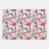 Roze Kerstwinter Sneeuwmannen Bloemen Waterverf Inpakpapier Vel (Voorkant 2)
