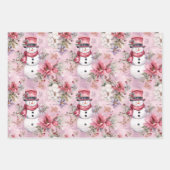 Roze Kerstwinter Sneeuwmannen Bloemen Waterverf Inpakpapier Vel (Voorkant)