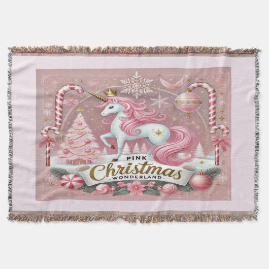 Roze Kerstwonderland Eenhoorn Deken (Voorkant)