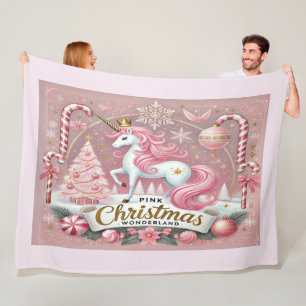 Roze Kerstwonderland Eenhoorn Fleece Deken
