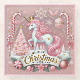 Roze Kerstwonderland Eenhoorn Glazen Onderzetter