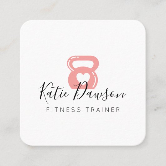Roze Kettlebell & Heart Fitness & Personal Trainer Vierkante Visitekaartje (Voorkant)
