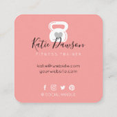 Roze Kettlebell & Heart Fitness & Personal Trainer Vierkante Visitekaartje (Achterkant)