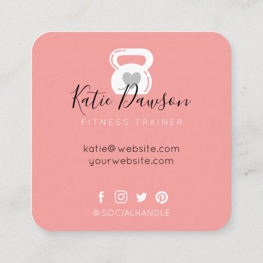 Roze Kettlebell & Heart Fitness & Personal Trainer Vierkante Visitekaartje (Achterkant)