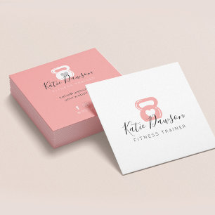 Roze Kettlebell & Heart Fitness & Personal Trainer Vierkante Visitekaartje
