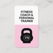 Roze kettlebell visitekaartje voor personal traine (Voorkant)