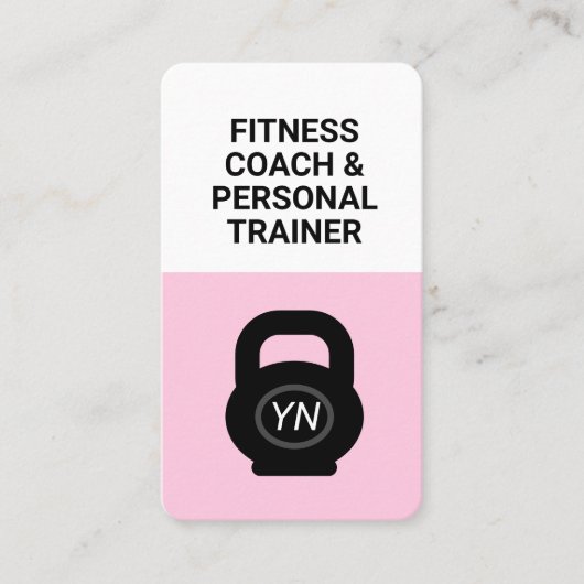 Roze kettlebell visitekaartje voor personal traine (Voorkant)