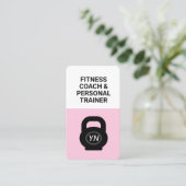 Roze kettlebell visitekaartje voor personal traine (Staand voorkant)