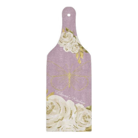 Roze keuken Floral Waterverf Flowers Butterfly B Snijplank (Voorkant)