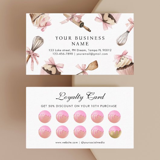 Roze keukengerei & cupcakes Flat Loyalty Kaart