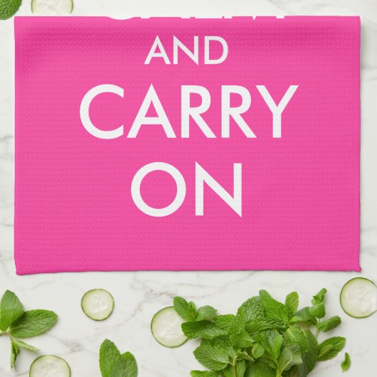 Roze keukenhanddoek | Blijf kalm en ga verder (Gevouwen)