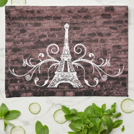 Roze keukenhanddoek Eiffel Grunge Kitchen (Gevouwen)