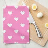Roze keukenhanddoek met witte harten (Quarter Fold)