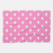 Roze keukenhanddoek met witte harten (Horizontaal)