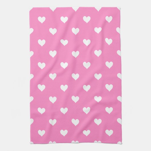 Roze keukenhanddoek met witte harten (Verticaal)