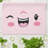Roze keukenhanddoeken in Kawaii Face Kitchen (Gevouwen)
