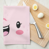 Roze keukenhanddoeken in Kawaii Face Kitchen (Quarter Fold)