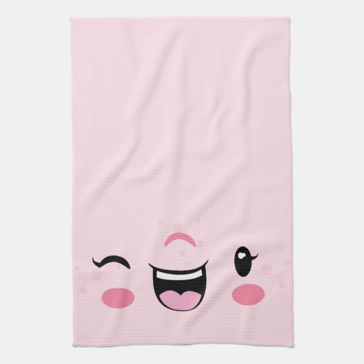 Roze keukenhanddoeken in Kawaii Face Kitchen (Verticaal)