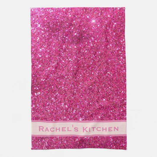 Roze keukenhanddoeken van Faux Glitter Girly Chic  (Verticaal)