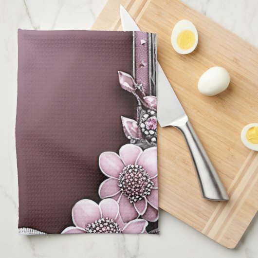 Roze keukenhanddoeken van Floral (Quarter Fold)