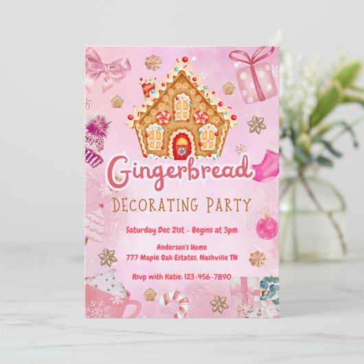 Roze keukenhuis Decoratieve Partij Uitnodiging (Staand voorkant)