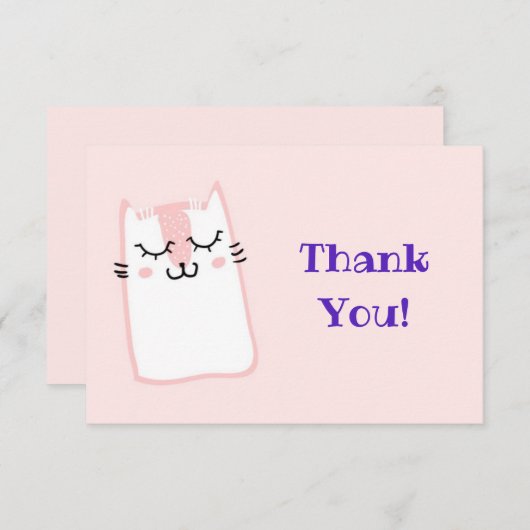 Roze keukenkat bedankkaart (Voorkant / Achterkant)