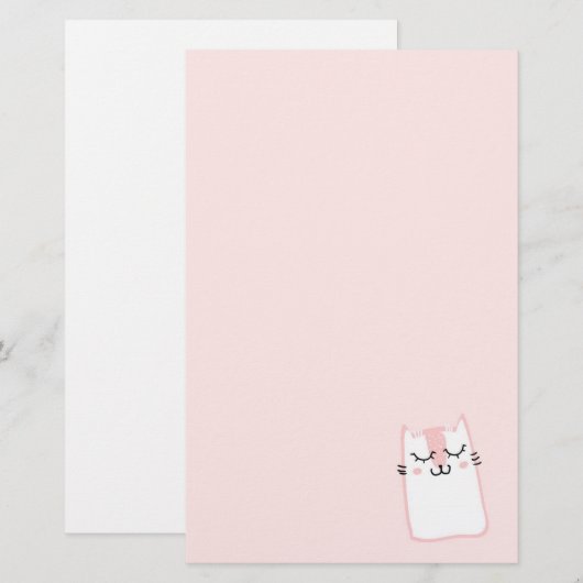 Roze keukenkat briefpapier (Voorkant / Achterkant)