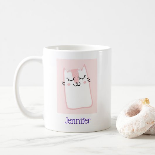 Roze keukenkat koffiemok (Met donut)