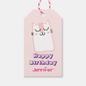 Roze keukenkat op zaterdag cadeaulabel (Voorkant)