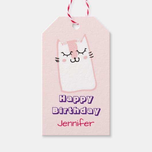 Roze keukenkat op zaterdag cadeaulabel (Voorkant)