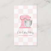 Roze Keukenmixer Geruite QR-code Bakkerij Visitekaartje (Voorkant)
