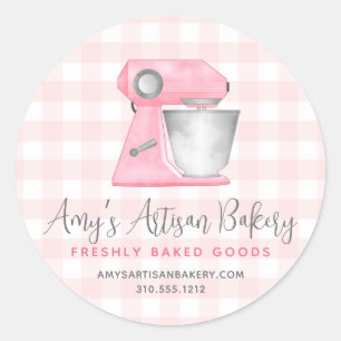 Roze Keukenmixer Gingham Schotse Ruit Bakkerij Che Ronde Sticker