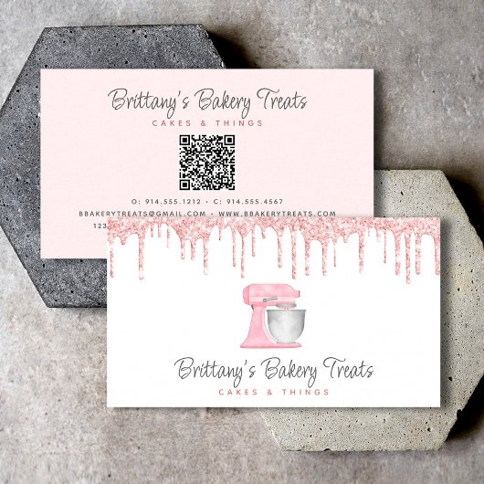 Roze Keukenmixer Glitter Backery QR-code Visitekaartje