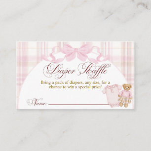 Roze keurige teddybeer meisje baby shower luier  informatiekaartje