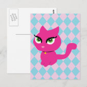 Roze keuty Cat Briefkaart (Voorkant / Achterkant)