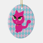 Roze keuty Cat Keramisch Ornament (Rechts)