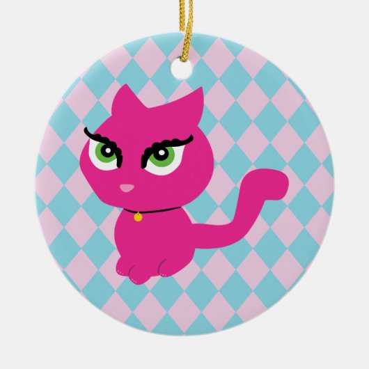 Roze keuty Cat Keramisch Ornament (Voorkant)
