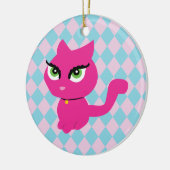 Roze keuty Cat Keramisch Ornament (Links)