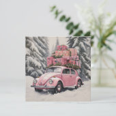 Roze Kever Kerstbal & Cadeautag Feestdagenkaart (Staand voorkant)