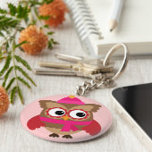 Roze kieuwen met roze Button Sleutelhanger (Zijkant)
