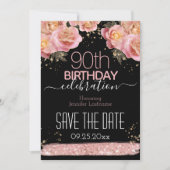 Roze kiezelflens 90e verjaardag Red de datum I Kaart (Voorkant)