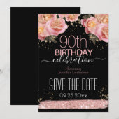 Roze kiezelflens 90e verjaardag Red de datum I Kaart (Voorkant / Achterkant)