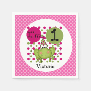 Roze kikker 1e verjaardag Papier servetten
