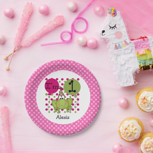 Roze kikker 1st Birthday Paper Borden Papieren Bordje (Feest)