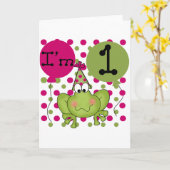 Roze kikker, 1ste verjaardag T-shirts en cadeaus Kaart (Gele Bloem)