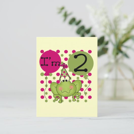 Roze Kikker 2e Verjaardag T-shirts en geschenken Briefkaart (Staand voorkant)