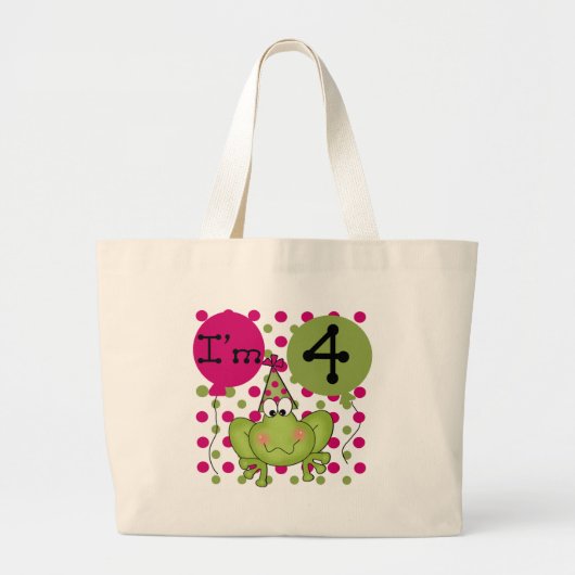Roze Kikker 4e Verjaardag Tshirts en geschenken Grote Tote Bag (Voorkant)