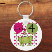 Roze Kikker 4e Verjaardag Tshirts en geschenken Sleutelhanger (Voorkant)