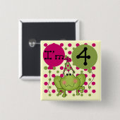 Roze Kikker 4e Verjaardag Tshirts en geschenken Vierkante Button 5,1 Cm (Voorkant /achterkant)