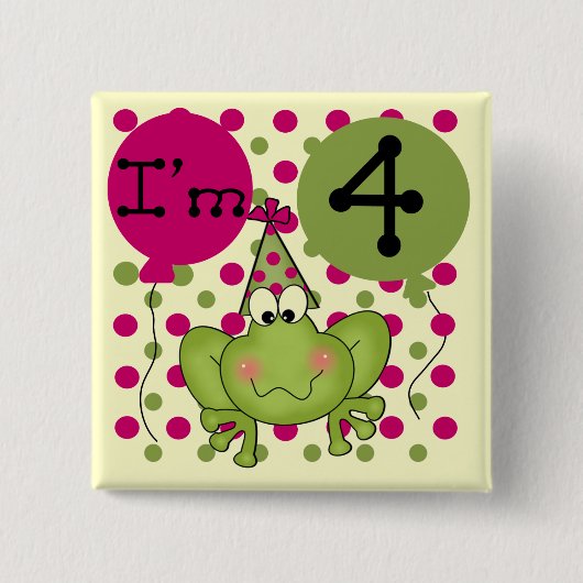Roze Kikker 4e Verjaardag Tshirts en geschenken Vierkante Button 5,1 Cm (Voorkant)